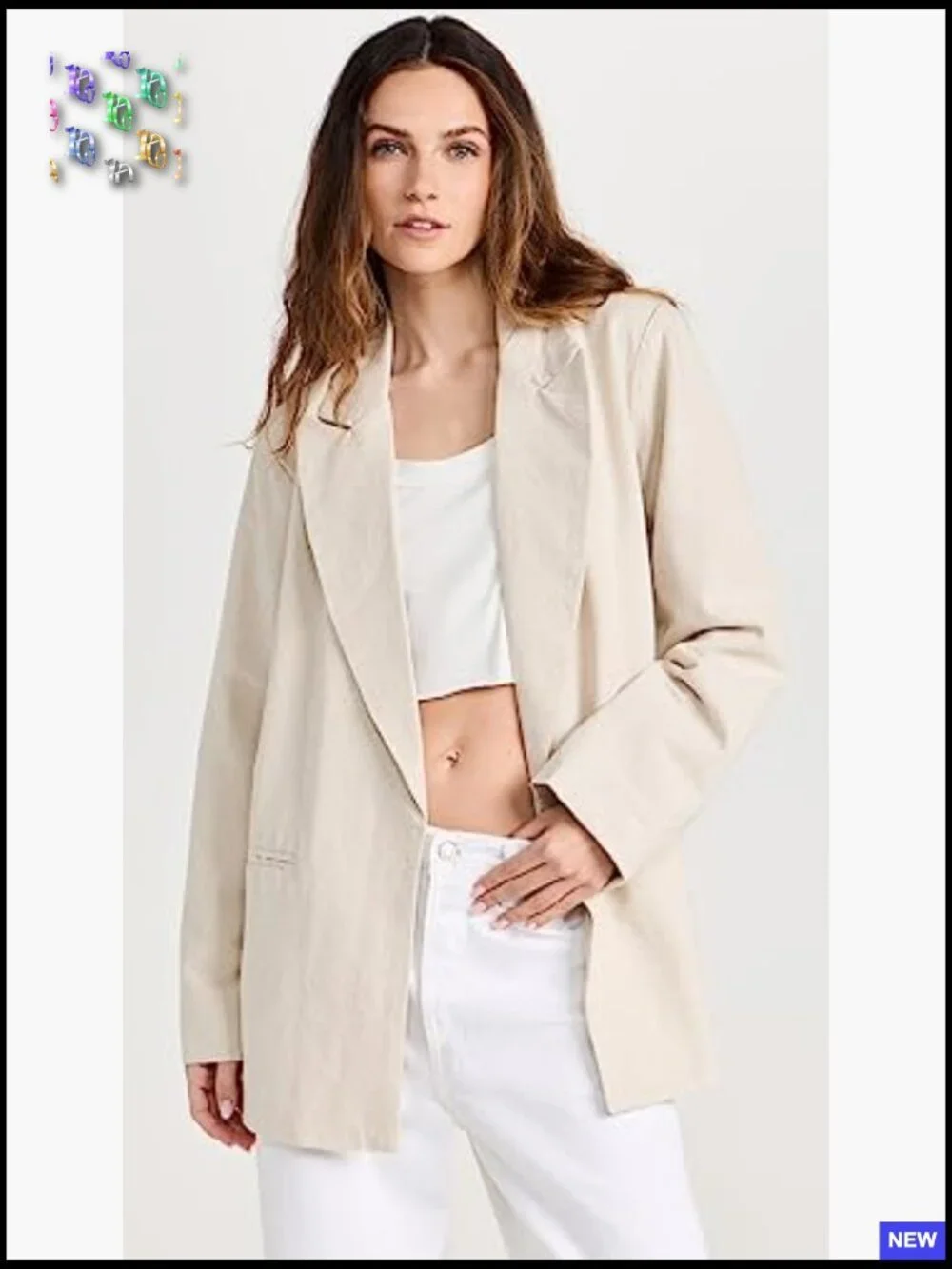 Oversized Blazer Notch Collar Long Sleeve Canvas Twill Business Casual Chic